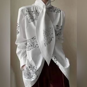 NWOT White Oversized Graphic Long Sleeve Button Down Shirt